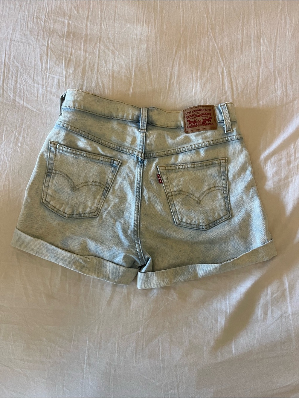 Levi's Light Blue Denim High-Waist Rolled-Hem Wedgie Fit Shorts